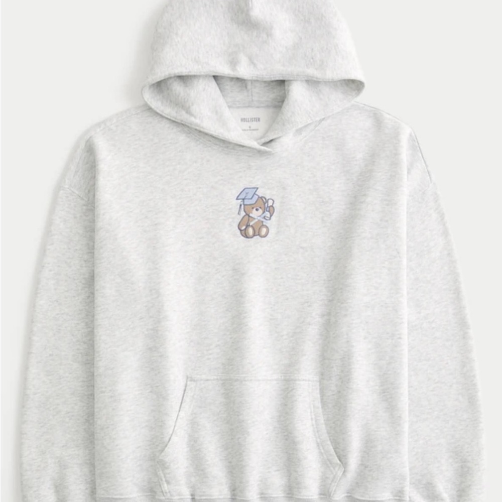 Hollister Oversized Grad Bear Graphic Hoodie Teddy Bear Bow Heather Gray M soft